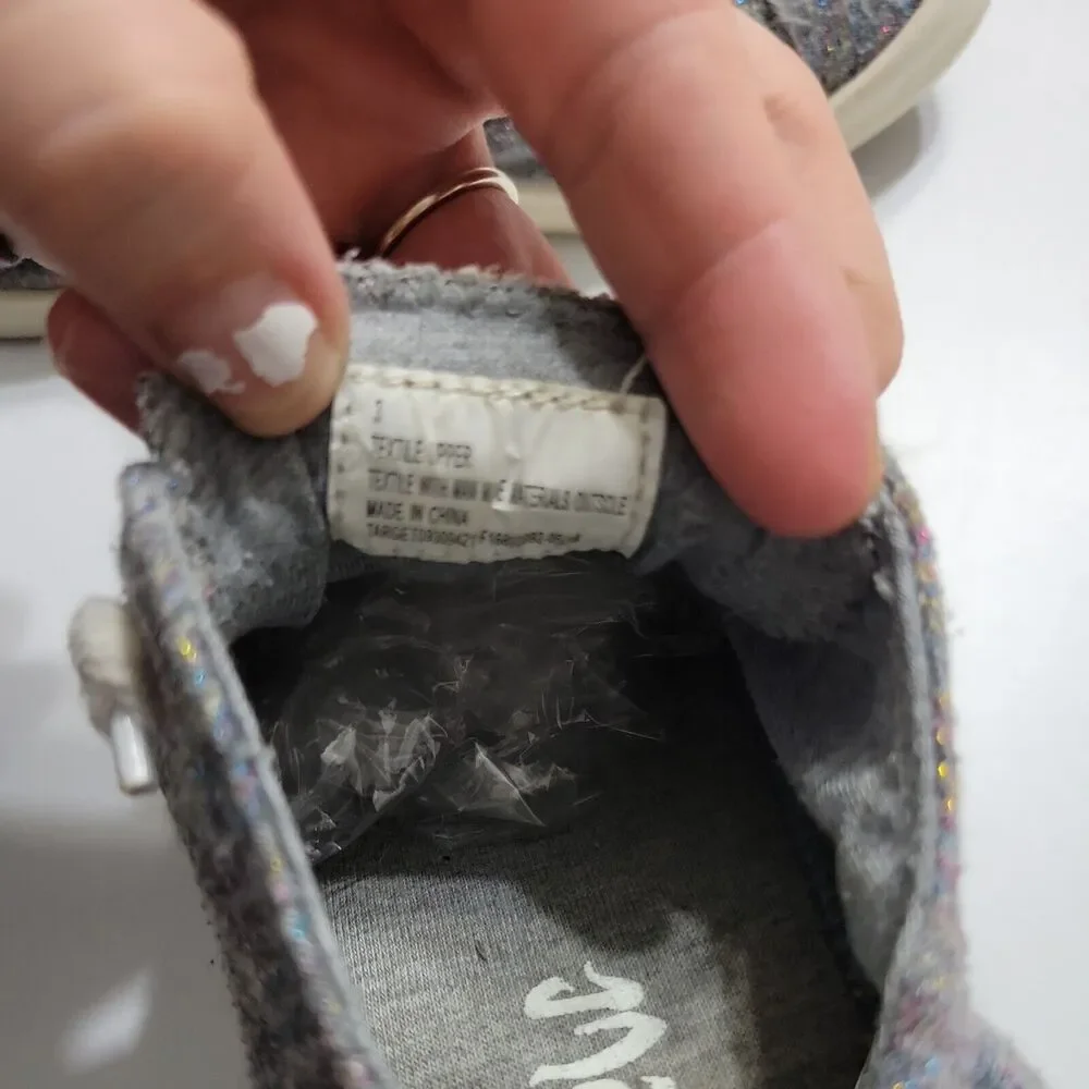 Pow Pow Shoes Girls 3 Sparkle Sneakers Grey Glitter Lace UP Low Top Comfort Back